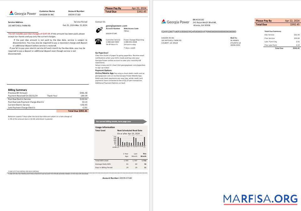 Downloadable USA Georgia Power business utility new brand bill template in Word and PDF formats, fully editable